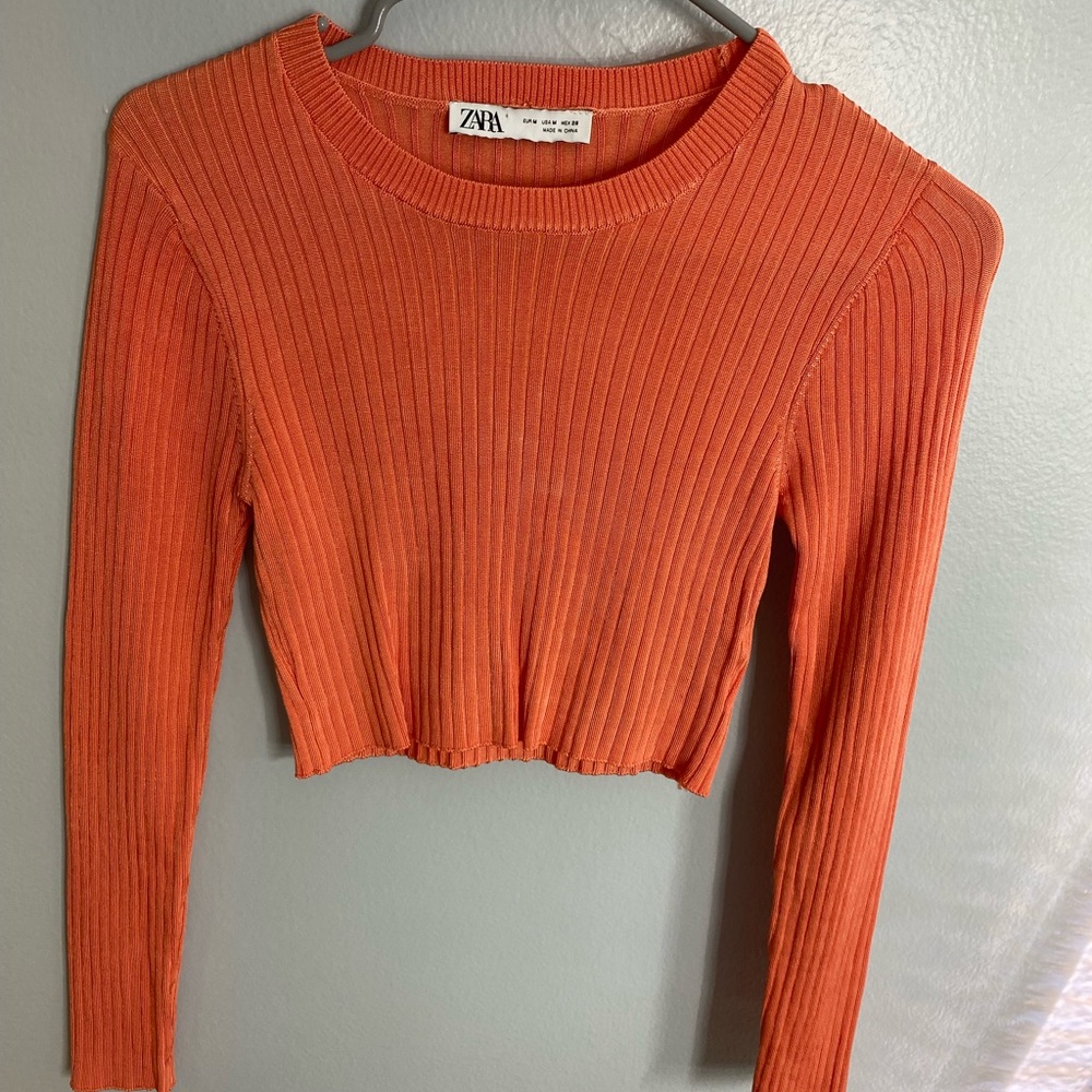Zara ribbed burnt orange crop top